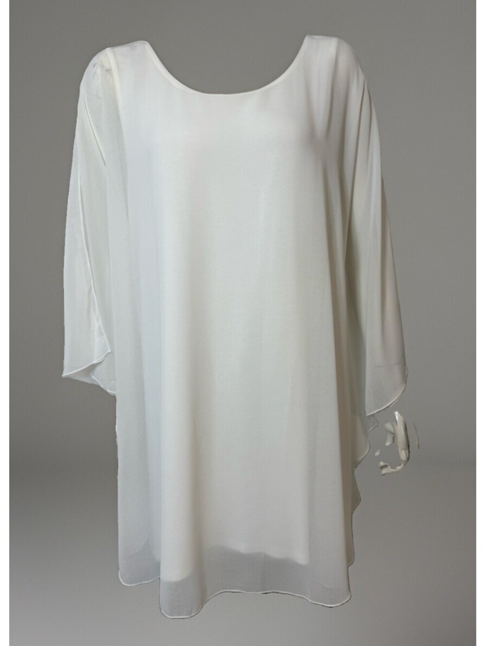 Monroe Main New Womens White Tunic Top Double Layer Split Sleeves Semi Sheer